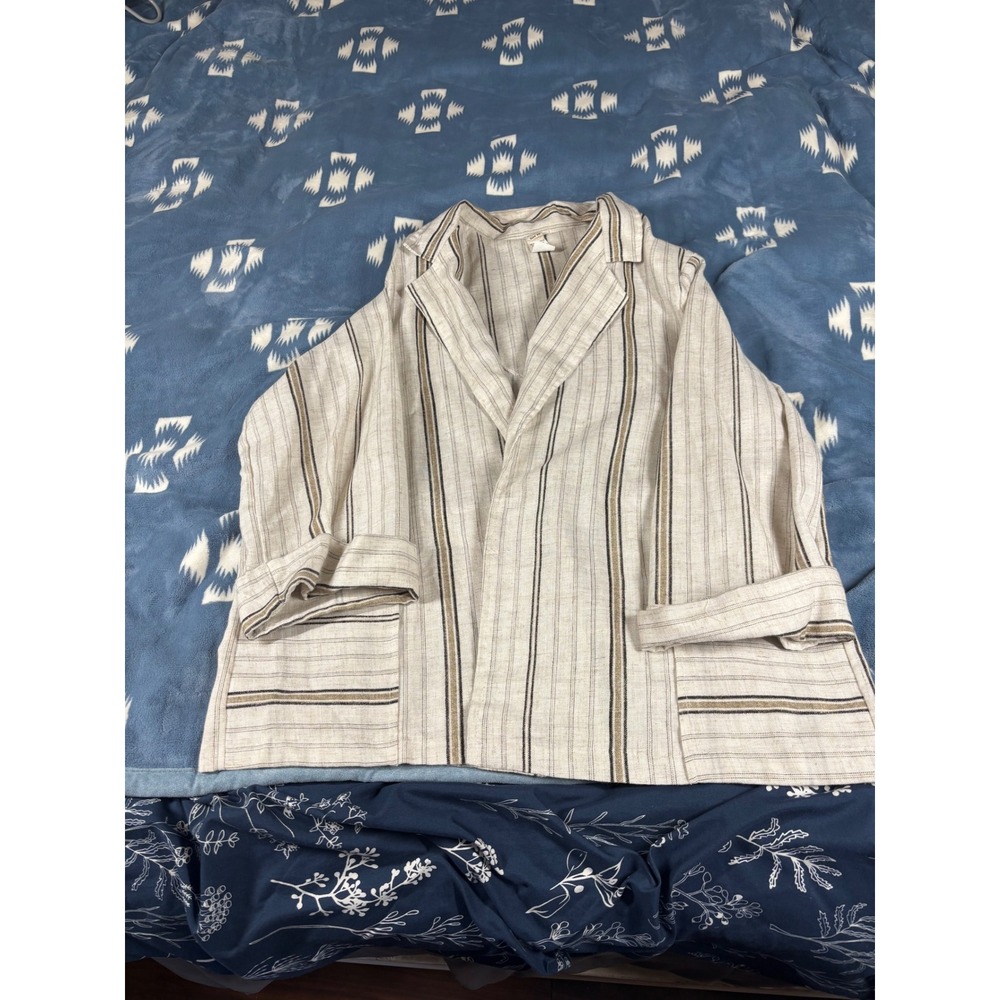 Vintage ILGWU Union Made Striped Linen Blend Open Front Blazer Size 20 Neutral